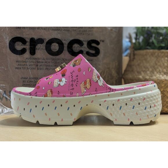 Crocs LINE FRIENDS Pink Stomp Platform Slide Sandals with Jibbitz Charms W10/M8 - Picture 8 of 13